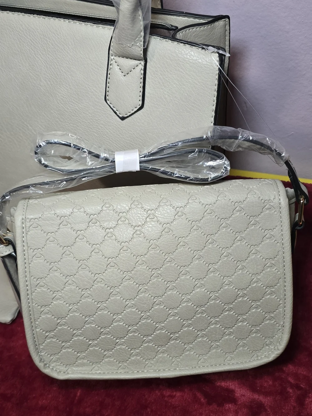 Beige Structured Tote and Crossbody Bag Set - Women